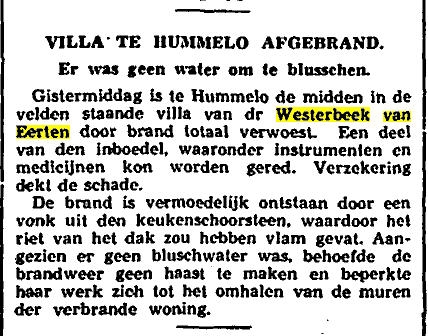 Brand WvE Hummelo vaderland 1930